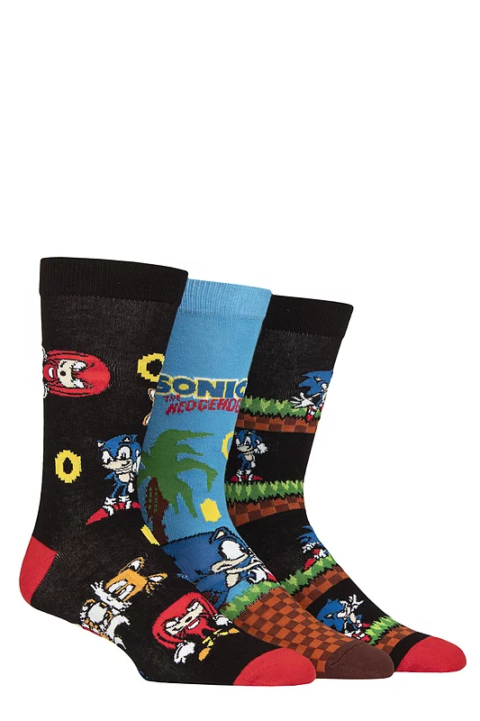 Mens 3 Pair Sonic the Hedgehog Game Play Cotton Socks