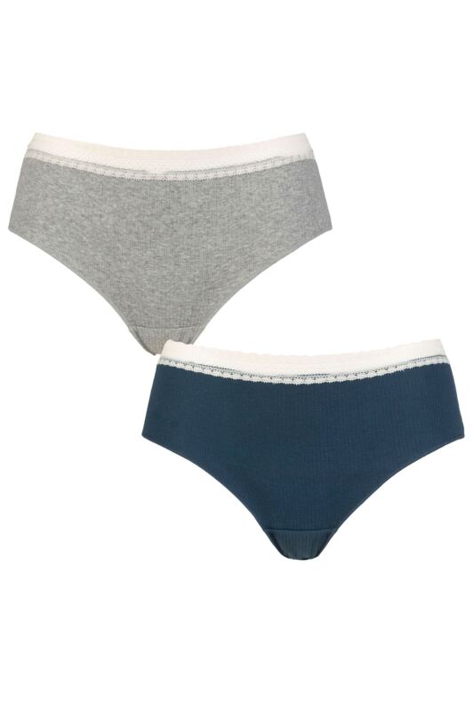 Women's 2 Pack Sloggi GO Ribbed Hipster Briefs Blue Extra Small