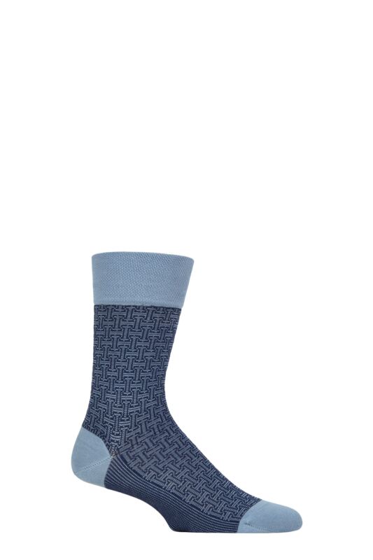 Mens 1 Pair Falke Sensitive London Cotton Patterned Left and Right Socks With Comfort Cuff