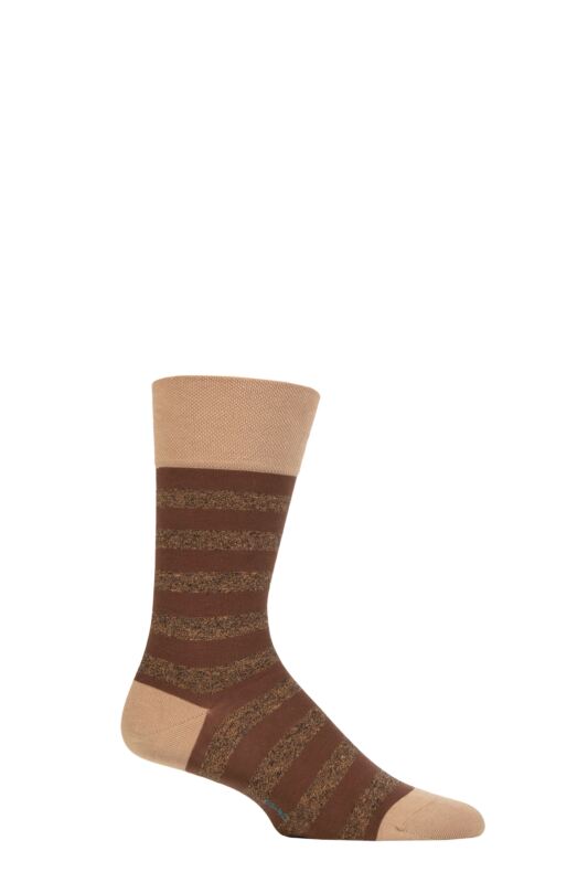 Mens 1 Pair Falke Sensitive London Striped Cotton Socks Sesame 5.5-8 Mens