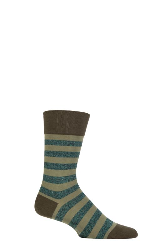 Mens 1 Pair Falke Sensitive London Striped Cotton Socks Military 5.5-8 Mens