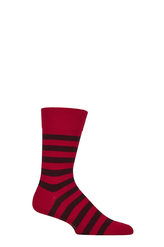 Mens 1 Pair Falke Sensitive London Striped Cotton Socks Scarlet 11.5-14 Mens