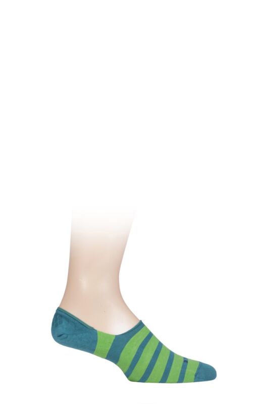 Mens 1 Pair Falke Even Stripe High Cut Cotton Invisible Socks Petrol Green 45-46