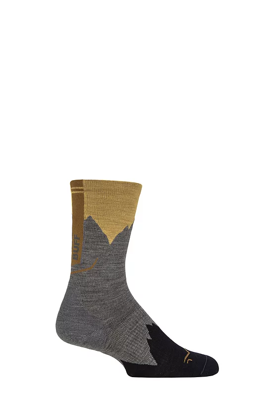 Mens and Women's 1 Pair BUFF Hike Merino Lightweight Crew Length Socks Grey S