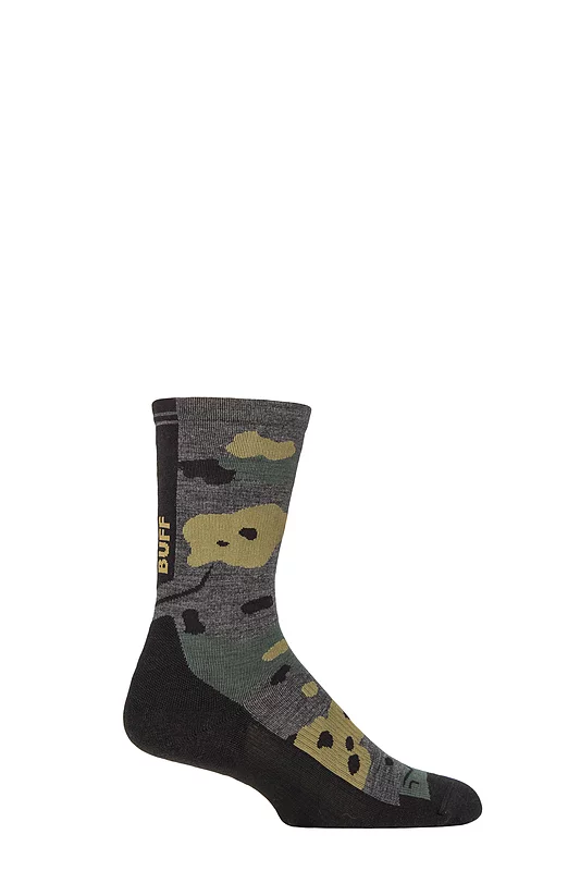 Mens and Women's 1 Pair BUFF Hike Merino Lightweight Crew Length Socks Grey / Green L
