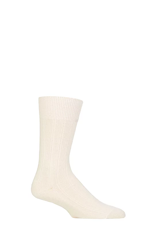 Mens 1 Pair Falke Lhasa Rib Cashmere Blend Casual Socks Pearl 5.5-8 Mens