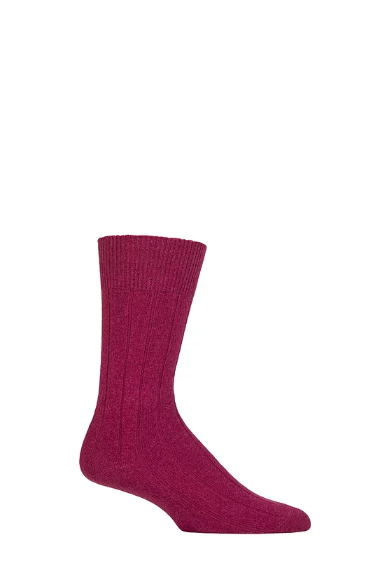 Mens 1 Pair Falke Lhasa Rib Cashmere Blend Casual Socks Red Plum 5.5-8 Mens