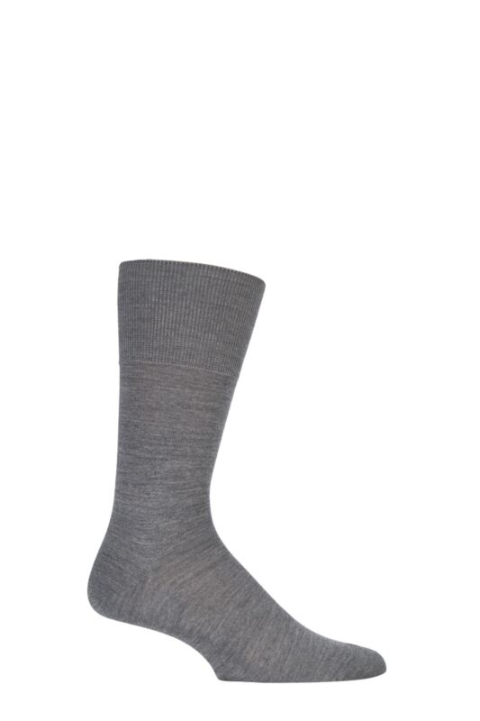 Mens 1 Pair Falke Airport Plain Virgin Wool and Cotton Business Socks Dark Grey Melange 41-42