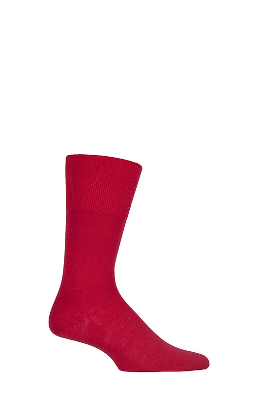 Mens 1 Pair Falke Airport Plain Virgin Wool and Cotton Business Socks Scarlet 45-46