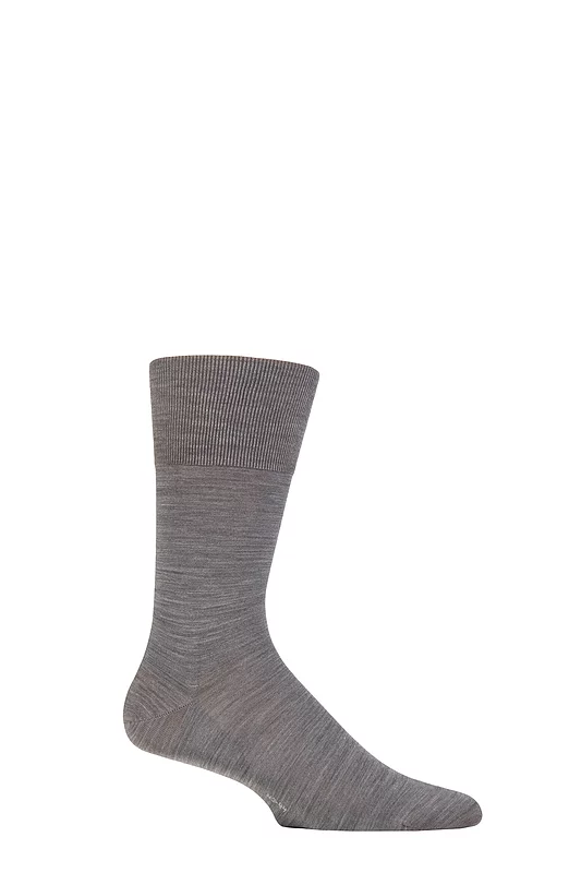 Mens 1 Pair Falke ClimaWool Recycled Yarn Socks Light Grey 8.5-9.5 Mens