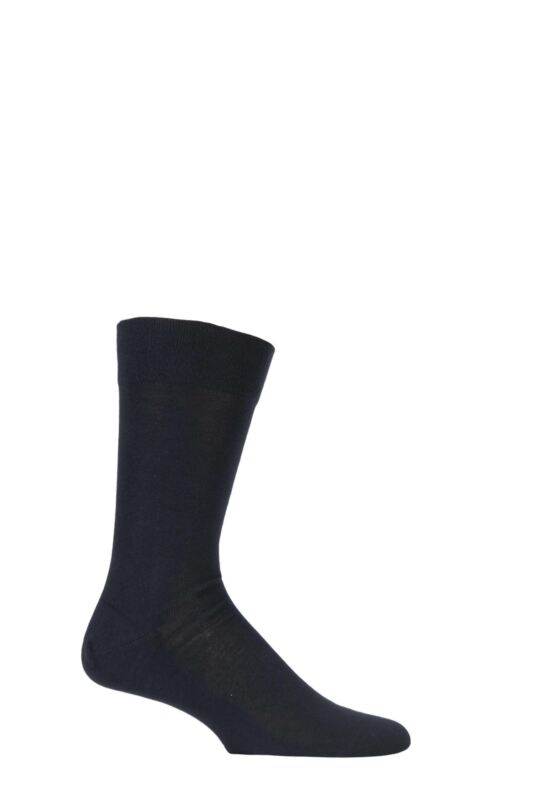 Mens 1 Pair Falke Sensitive London Cotton Left and Right Socks With Comfort Cuff Dark Navy 43-46