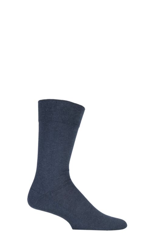 Mens 1 Pair Falke Sensitive London Cotton Left and Right Socks With Comfort Cuff Navy Blue Melange 39-42