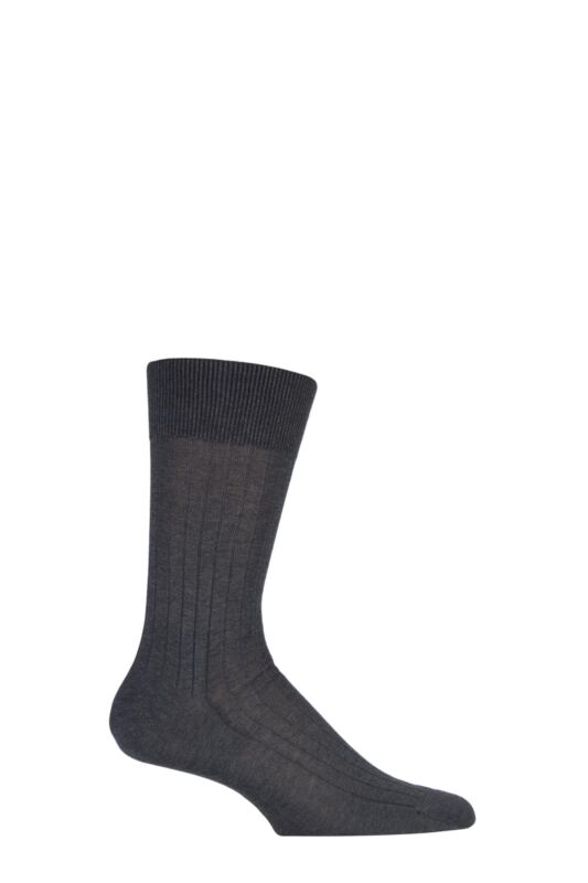 Mens 1 Pair Falke Milano Rib 97% Fil d'Ecosse Cotton Socks Anthracite Melange 45-46