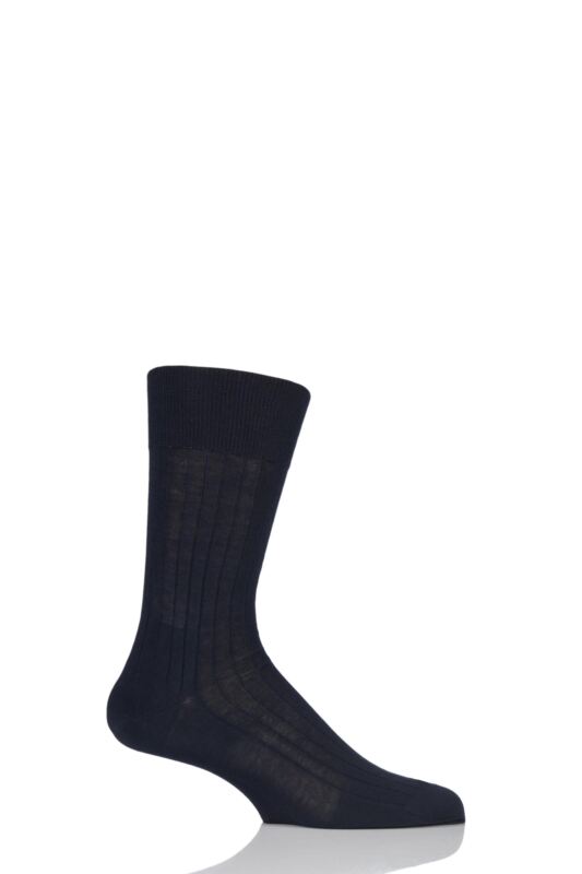 Mens 1 Pair Falke Milano Rib 97% Fil d'Ecosse Cotton Socks Dark Navy 41-42