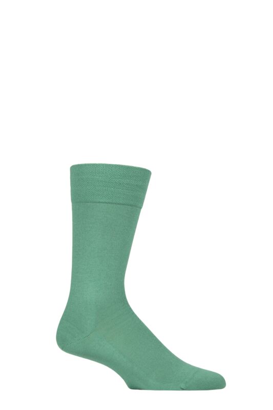 Mens 1 Pair Falke Sensitive London Cotton Left and Right Socks With Comfort Cuff Ocean Green 5.5-8 Mens