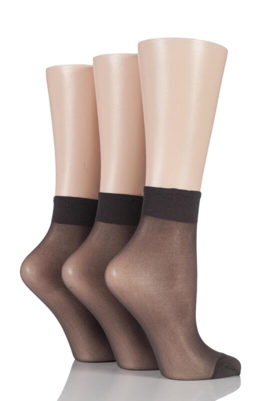 Women's 3 Pair Elle 15 Denier 100% Nylon Ankle Highs