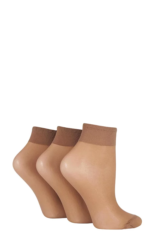 Women's 3 Pair Elle 15 Denier 100% Nylon Ankle Highs