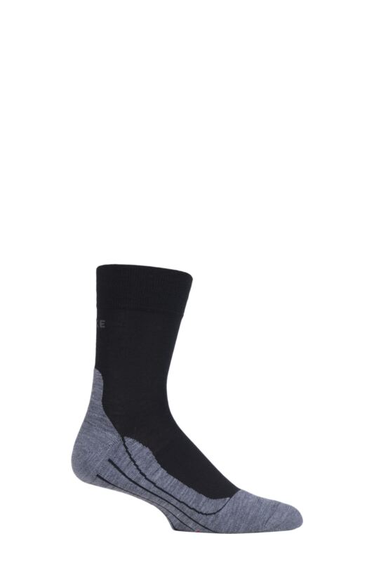 Mens 1 Pair Falke RU4 Cushioned Wool Sports Crew Socks Black 46-48