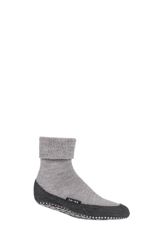 Mens 1 Pair Falke Cosyshoe Virgin Wool Home Socks Light Grey 7-8 Mens
