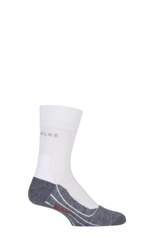 Mens 1 Pair Falke RU4 Cool Volume Ergonomic Cushioned Crew Running Socks White / Grey 46-48