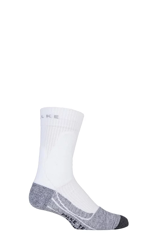 Mens 1 Pair Falke TE2 Medium Volume Ergonomic Cushioned Tennis Socks White / Grey 42-43