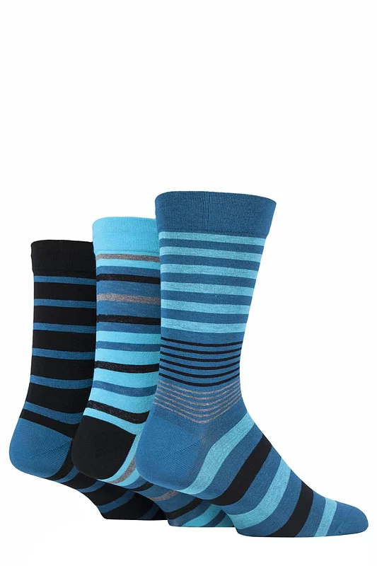 Mens 3 Pair SOCKSHOP Comfort Cuff Gentle Bamboo Striped Socks with Smooth Toe Seams
