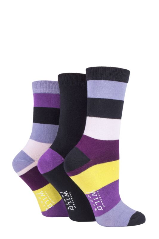 Ladies 3 Pair SOCKSHOP Wildfeet Broad Stripes Bamboo Socks