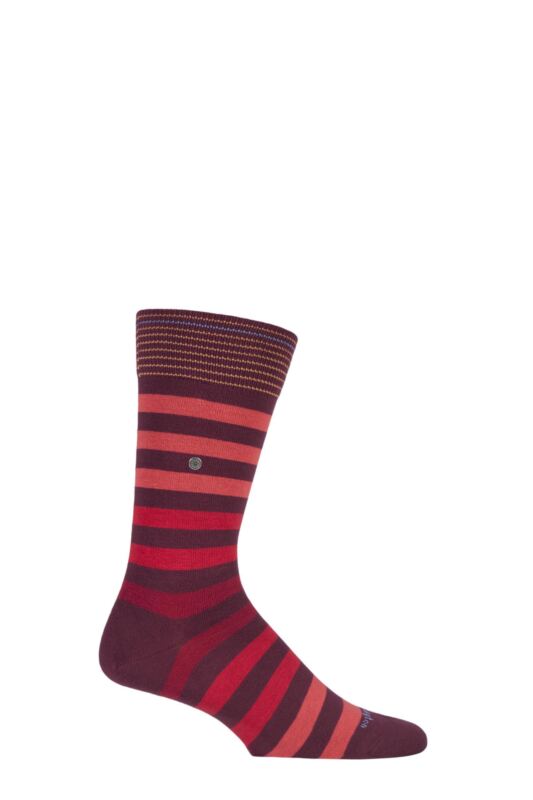 Mens 1 Pair Burlington Blackpool Multi Striped Cotton Socks Red 40-46