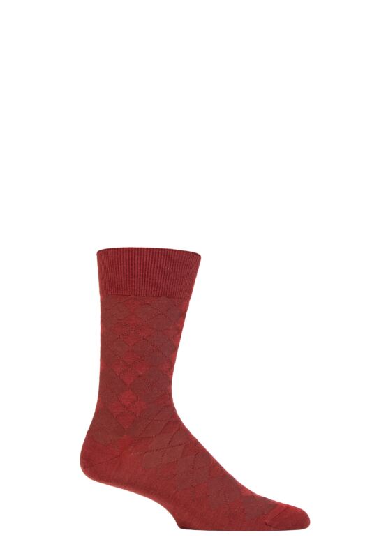Mens 1 Pair Burlington Leyton All Over Argyle Virgin Wool Socks