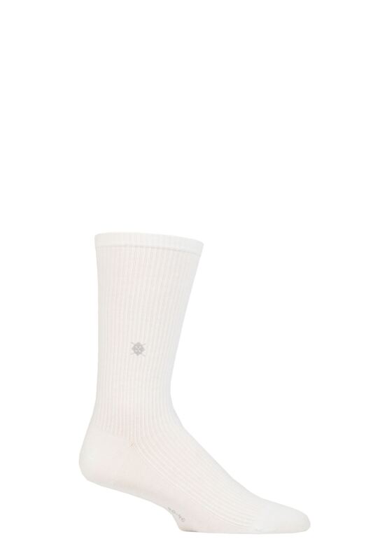 Mens 1 Pair Burlington Boston Organic Cotton Ribbed Socks White 6.5-11 Mens