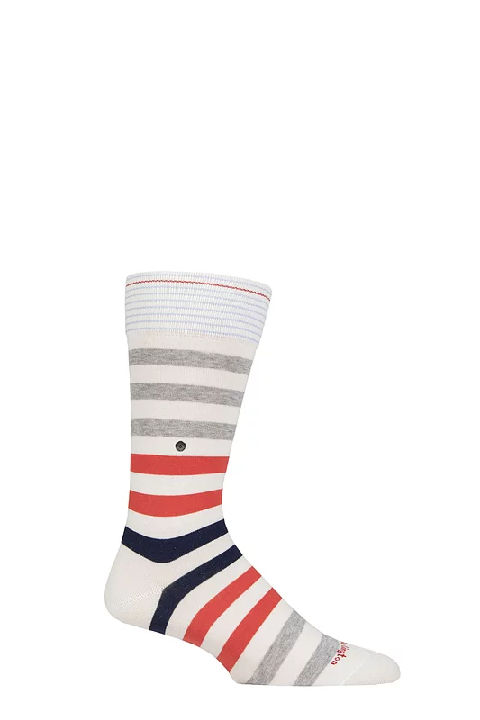 Mens 1 Pair Burlington Blackpool Multi Striped Cotton Socks White 6.5-11 Mens