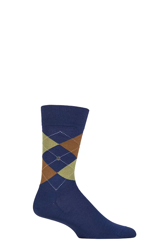 Mens 1 Pair Burlington Manchester Argyle Cotton Socks Blue / Pacific 6.5-11 Mens