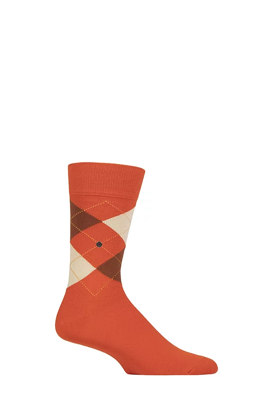 Mens 1 Pair Burlington King Argyle Cotton Socks Red Desert 6.5-11 Mens