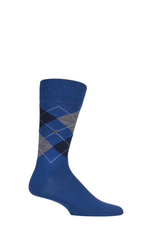 Mens 1 Pair Burlington Edinburgh Virgin Wool Argyle Socks Royal / Grey / Navy 40-46