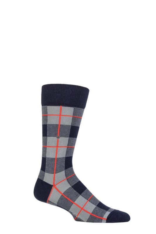 Mens 1 Pair Burlington Lodge All Over Check Cotton and Wool Socks