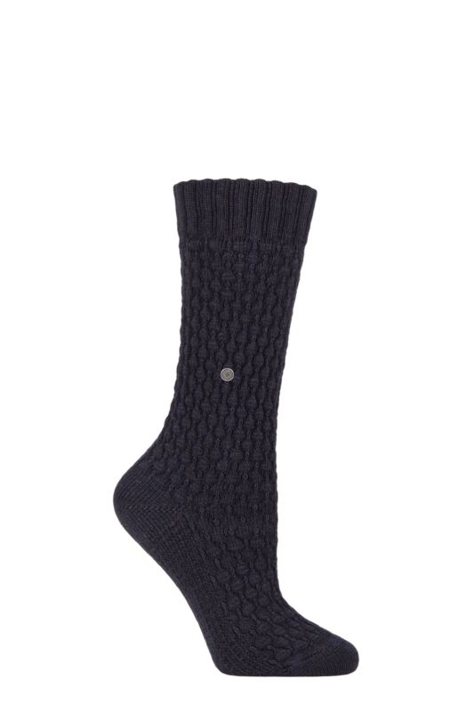 Women's 1 Pair Burlington Orkney Cashmere Textured Socks Dark Navy 3.5-7 Women's