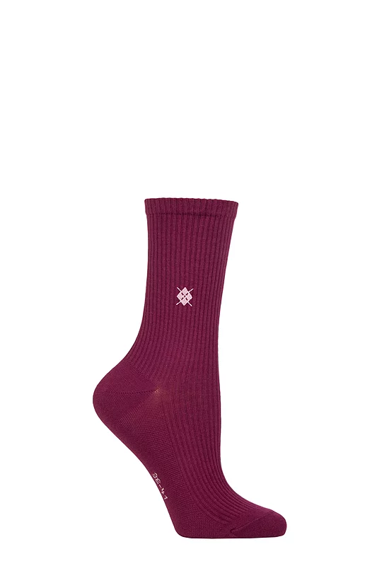 Women's 1 Pair Burlington York Organic Cotton Ribbed Socks Burgundy 3.5-7 Ladies