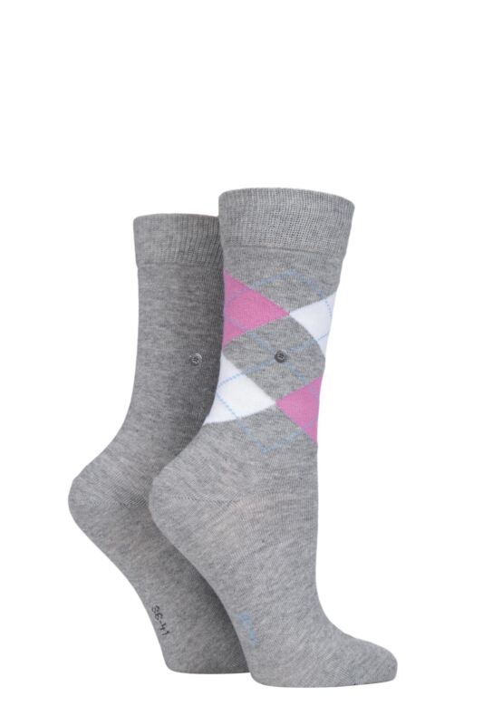 Women's 2 Pair Burlington Everyday Mix Plain and Argyle Cotton Socks