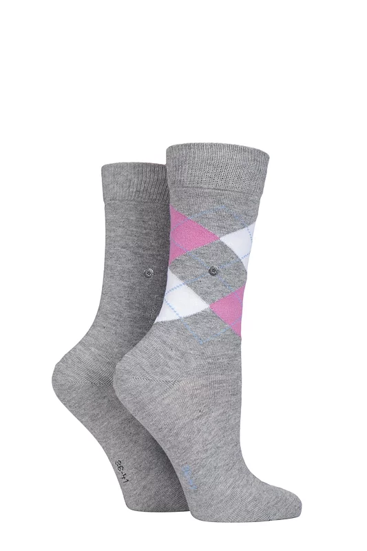 Women's 2 Pair Burlington Everyday Mix Plain and Argyle Cotton Socks
