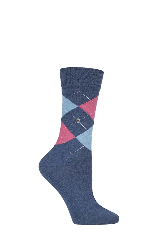 Women's 1 Pair Burlington Marylebone Argyle Wool Socks Denim / Pink 3.5-7