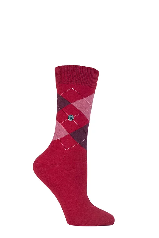 Women's 1 Pair Burlington Marylebone Argyle Wool Socks Cranberry 36-41