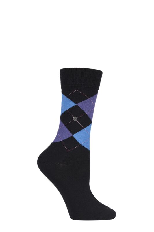 Women's 1 Pair Burlington Marylebone Argyle Wool Socks Black Mix 3.5-7 Ladies