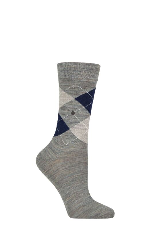 Women's 1 Pair Burlington Marylebone Melange Virgin Wool Socks Pigeon Blue 3.5-7.5 Women's