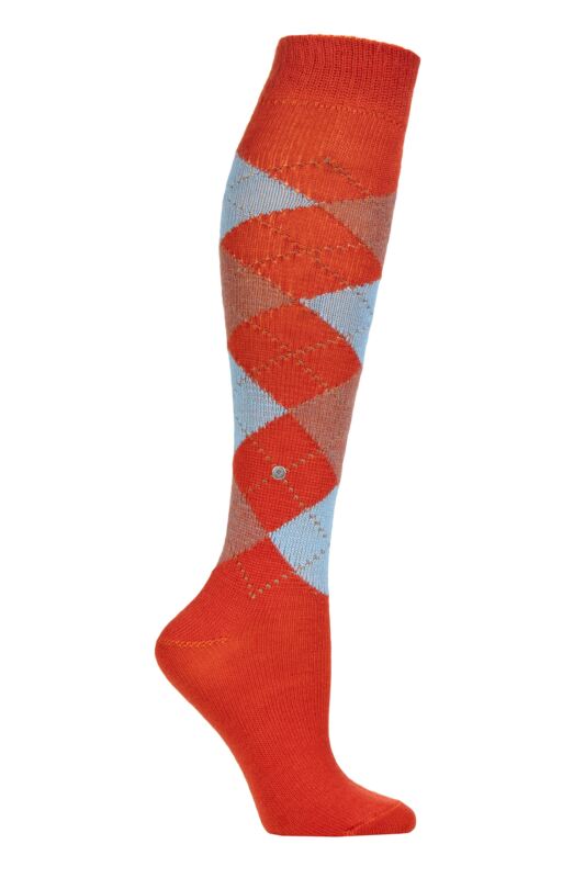 Women's 1 Pair Burlington Whitby Extra Soft Argyle Knee High Socks Red / Blue 3.5-7 Ladies
