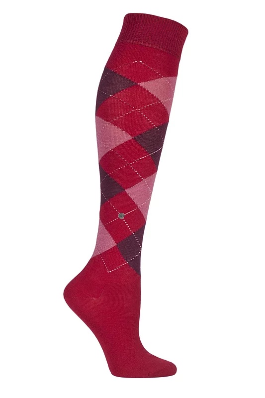 Women's 1 Pair Burlington Marylebone Argyle Wool Knee High Socks Red 36-41