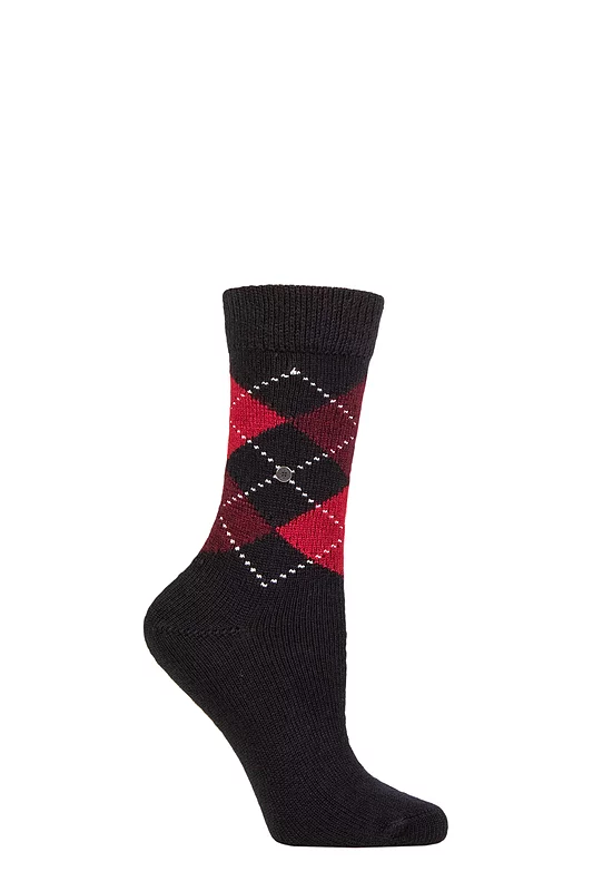 Women's 1 Pair Burlington Whitby Extra Soft Argyle Socks Navy / Red 3.5-7 Ladies