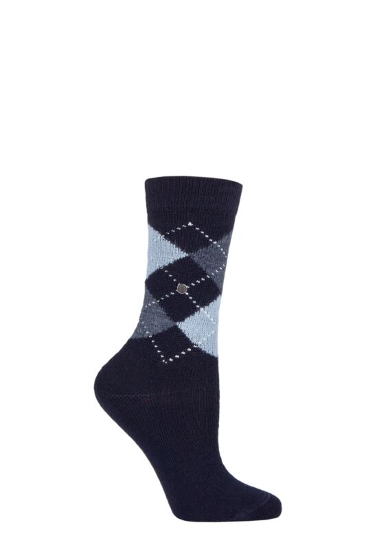 Women's 1 Pair Burlington Whitby Extra Soft Argyle Socks Navy / Pale Blue