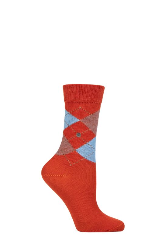 Women's 1 Pair Burlington Whitby Extra Soft Argyle Socks Red 3.5-7 Ladies