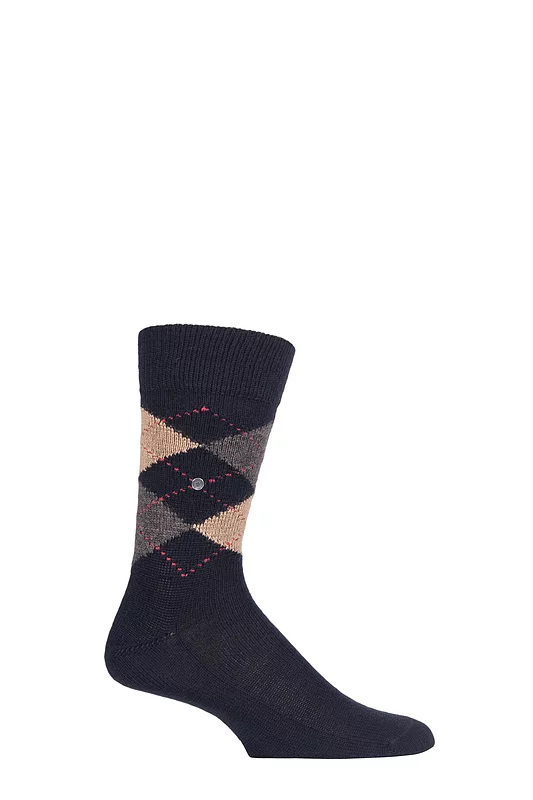Mens 1 Pair Burlington Preston Extra Soft Feeling Argyle Socks Black / Brown 46-50