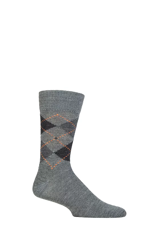 Mens 1 Pair Burlington Preston Extra Soft Feeling Argyle Socks Grey / Black 6.5-11